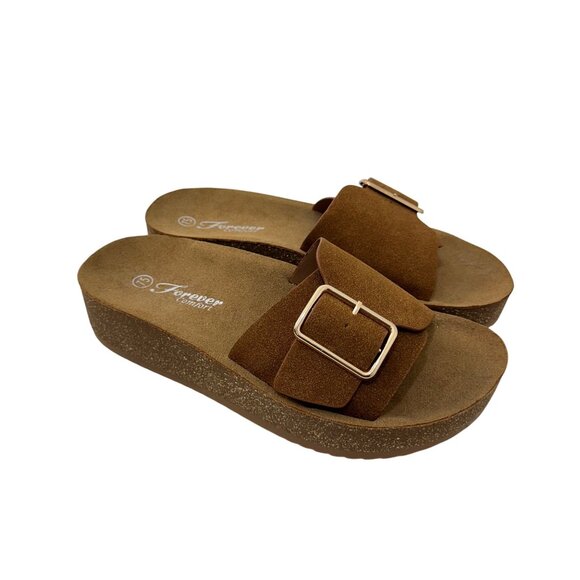 Forever Comfort Womens 7.5 Slip-On Platform Sandals Buckle Detail Cushioned Sole - Picture 6 of 15